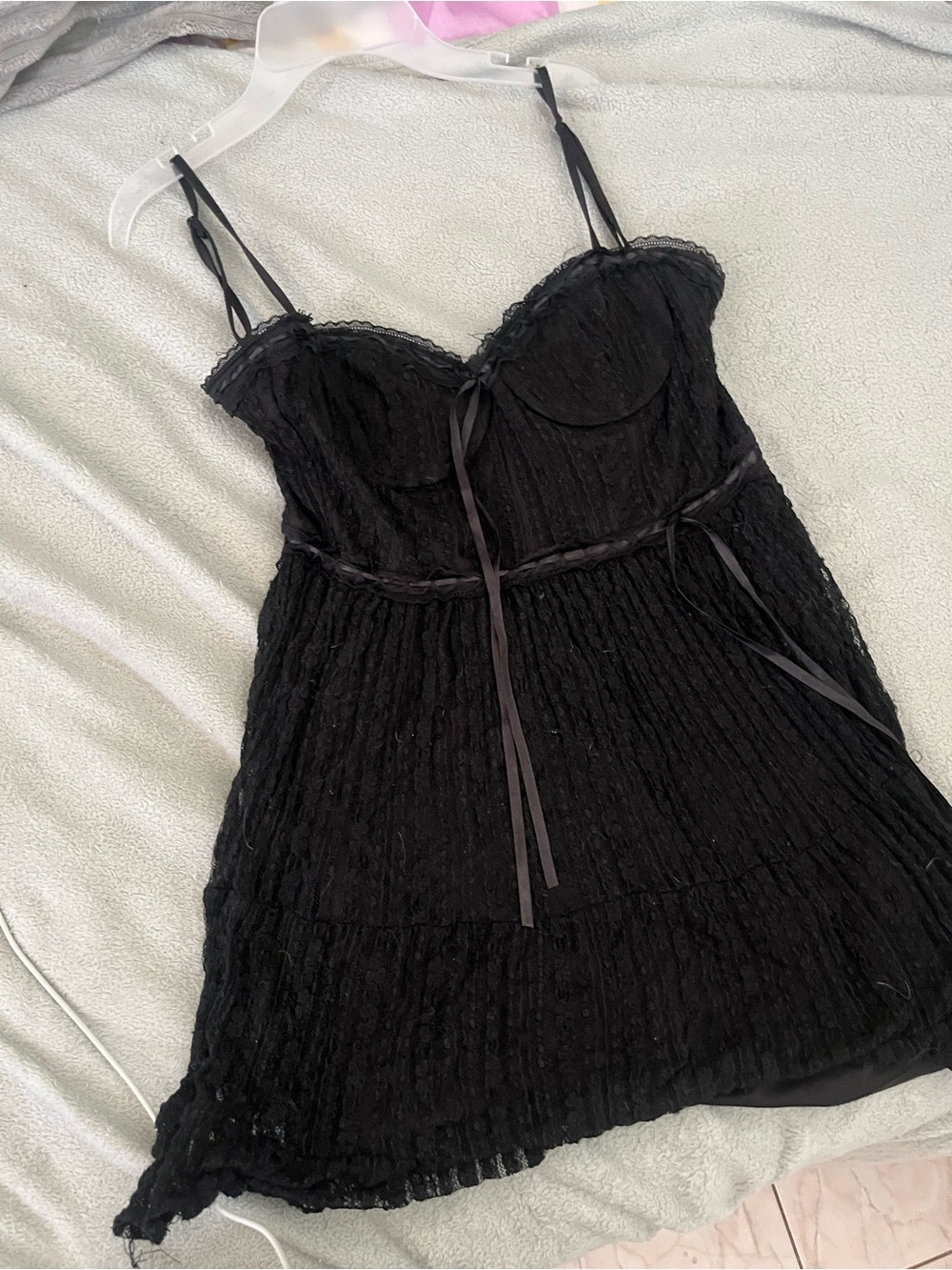 Charlotte Russe Black Lace-Trim Mini Dress